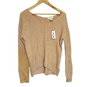 Jessica Simpson Oversized V-Neck Sweater in Tan